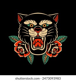 traditional tattoo, panther tattoo, vintage tattoo design element, old school tattoo