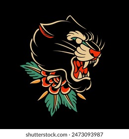 traditional tattoo, panther tattoo, vintage tattoo design element, old school tattoo