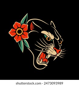 traditional tattoo, panther tattoo, vintage tattoo design element, old school tattoo