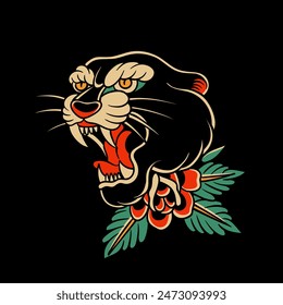 traditional tattoo, panther tattoo, vintage tattoo design element, old school tattoo