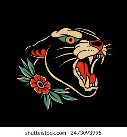 traditional tattoo, panther tattoo, vintage tattoo design element, old school tattoo