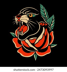 traditional tattoo, panther tattoo, vintage tattoo design element, old school tattoo