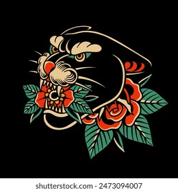 traditional tattoo, panther tattoo, vintage tattoo design element, old school tattoo