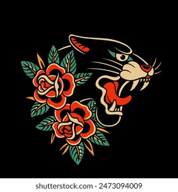 traditional tattoo, panther tattoo, vintage tattoo design element, old school tattoo