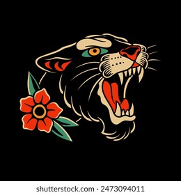 traditional tattoo, panther tattoo, vintage tattoo design element, old school tattoo