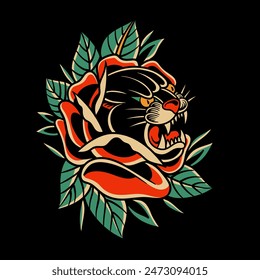 traditional tattoo, panther tattoo, vintage tattoo design element, old school tattoo