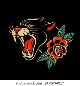 traditional tattoo, panther tattoo, vintage tattoo design element, old school tattoo