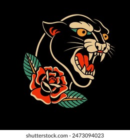 traditional tattoo, panther tattoo, vintage tattoo design element, old school tattoo