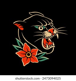 traditional tattoo, panther tattoo, vintage tattoo design element, old school tattoo