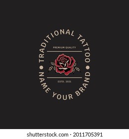 Traditional tattoo of roses vintage logo template