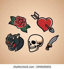 Traditional tattoo set vector illustration