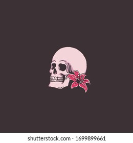 Traditional tattoo skull with flower. hand drawn vintage skull