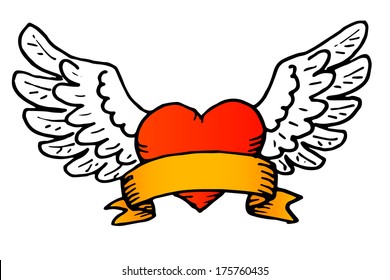 Traditional tattoo style vector winged heart