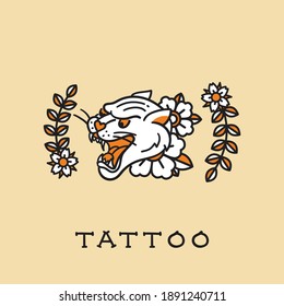 A traditional tattoo of a tiger vector on isolated background. Oriental inspired design.
