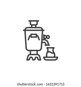 Traditional tea samovar line icon. linear style sign for mobile concept and web design. Azerbaijan Samovar and tea glass outline vector icon. Symbol, logo illustration. Vector graphics