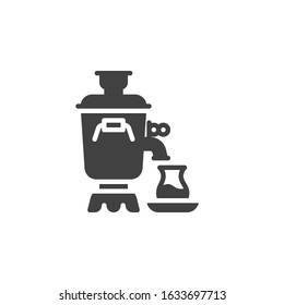 Traditional tea samovar vector icon. filled flat sign for mobile concept and web design. Azerbaijan Samovar and tea glass glyph icon. Symbol, logo illustration. Vector graphics