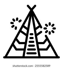 Traditional teepee tent with fireworks celebrating outdoors native american culture and history