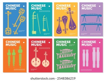 Cartel tradicional del festival de música de Plantilla con varios instrumentos musicales de la cultura china. volante para el evento de música