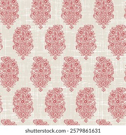Traditional Textile block print red Pattern ,Ajrakh, Ikat, batik print Pattern, abstract Hand Block Print half white background digital printing textile pattern.