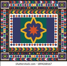 Traditional Textile Design of Ajrak Shawl, Sindhi Ajrek Design for Modern Advertising Campaign. Cultural Vintage Tent Design from India, Bangladesh and Pakistan. 