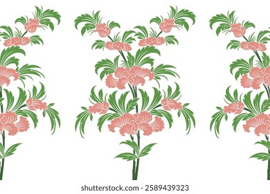 Traditional Thai art floral pattern in damask style delicate wrapping cover print for wallpaper, curtain, clothing, textiles, tiles, blanket and fabric design isolated vector archive EPS files.