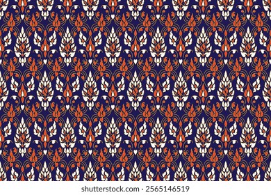 Traditional Thai art pattern in damask style delicate for textiles, wallpaper, clothing, curtain, blanket and fabric design isolated illustration vector archive EPS files.