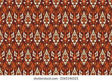 Traditional Thai art pattern in damask style delicate for textiles, wallpaper, clothing, curtain, blanket and fabric design isolated illustration vector archive EPS files.