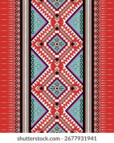 Patrón de arte tradicional tailandés, rojo, elemento azul y blanco, étnico geométrico, abstracto, sin fisuras, diseño de patrón para abrigo, alfombra, decorativo, Fondo de pantalla, moda, tela, ilustración, nativo de Navajo