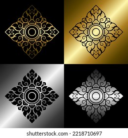 Conjunto de patrones de arte tradicional tailandés. Prajam Yam. Elementos decorativos de diseño de color negro y de línea. Oro gradiente y plata. Ilustración vectorial.