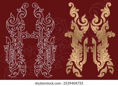 Traditional thai art Pattern tying illustration golden hand drawn