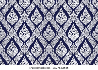Traditional Thai art seamless arabesque pattern in damask style motifs suitable for wallpaper, clothing, curtain, textile, tile and fabric design isolated illustration vector archive EPS file.