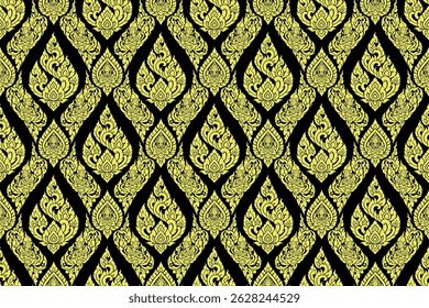 Traditional Thai art seamless arabesque pattern in damask style motifs suitable for wallpaper, clothing, curtain, textile, tile and fabric design isolated illustration vector archive EPS file.