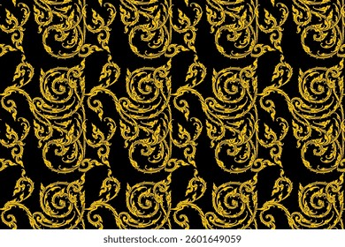 Traditional Thai art seamless floral pattern in damask style motifs suitable for wallpaper, cloth, blanket, textile, tile, curtain and fabric design isolated illustration vector archive EPS file.