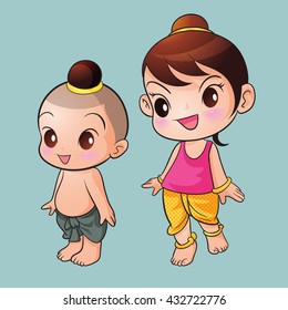 Traditional Thai Children character standing.
