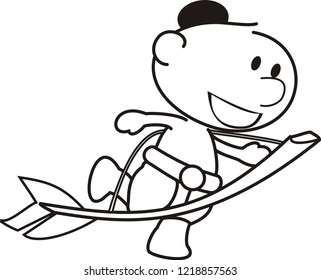 Traditional Thai children play traditional Thai game. Black & white vector.