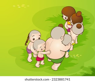 Traditional Thai Children are playing game. traditional Thai game.traditional Thai Kid game cartoon illustration