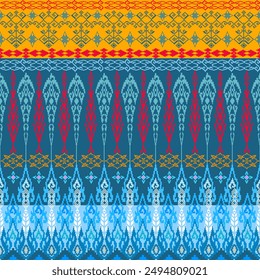 Traditional Thai cloth pattern clothing Thai ethnic sarong Cross-stitch pattern in Pixel Seamless Vector format using geometric shapes arranged into various shapes such as flowers, stars, 