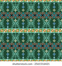  Traditional Thai cloth pattern clothing Thai ethnic sarong Cross-stitch pattern in Pixel Seamless Vector format using geometric shapes arranged into various shapes such as flowers, stars