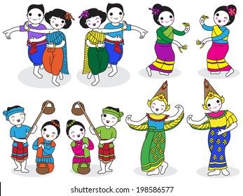 Traditional Thai Dancers character illustration set