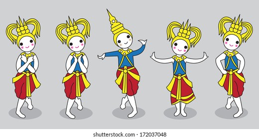 Traditional Thai Dancers set illustration