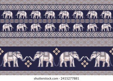 El Elefante Pixel Tradicional Tailandés Es Un Patrón Sin Sangre.  Diseño de vectores para tela, ropa, bordado, envoltura, papel pintado y fondo