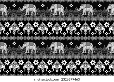 Traditional Thai Elephant Seamless Pattern.  Vector design for fabric, tile, embroidery, carpet, textile, wallpaper and background