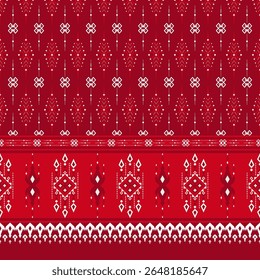 Traditional Thai ethnic geometric pattern. Vector colorful red Thai silk sarong geometric shape seamless pattern. Ethnic geometric pattern use for fabric, textile, home decoration elements, upholstery
