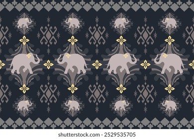Traditional Thai Ethnic Seamless Pattern with Elephant. Vector design for fabric, carpet, clothing, embroidery, wallpaper and backgrounds.