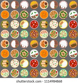 Traditional thai food asian cuisine thailand seafood prawn seamless pattern background cooking delicious vector illustration.