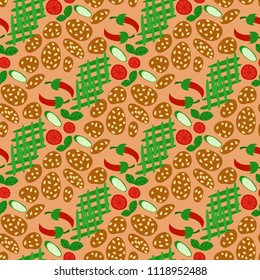 Traditional thai food asian cuisine thailand seafood prawn seamless pattern background cooking delicious vector illustration.