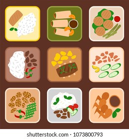 Traditional thai food asian plate cuisine thailand seafood prawn cooking delicious vector illustration.