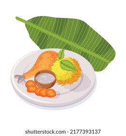 Traditional Thai Food with Chicken Leg on Plate with Curry Rice Vector Illustration