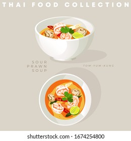 Traditional Thai food collection : Tom Yum Kung : Vector Illustration