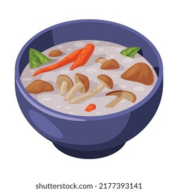 Traditionelle thailändische Küche mit cremiger Pilzsuppe in Bowl Vektor Illustration